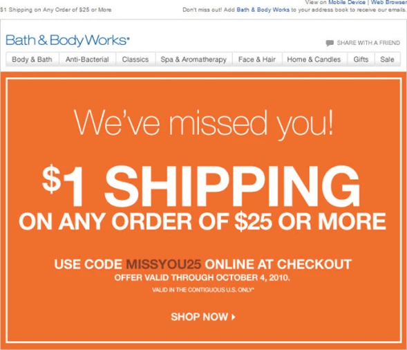 Bath & Body Works winback email