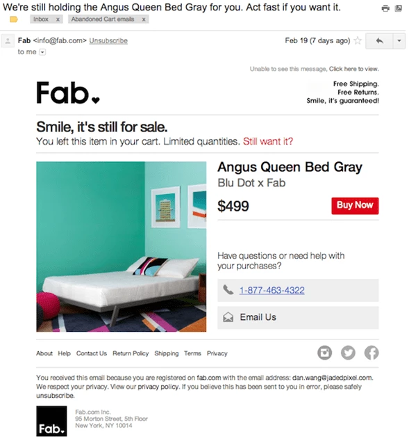 Fab abandoned cart email marketing strategy