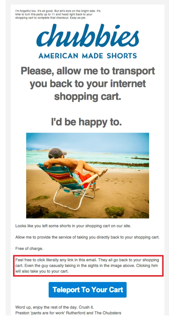 abandoned cart email example
