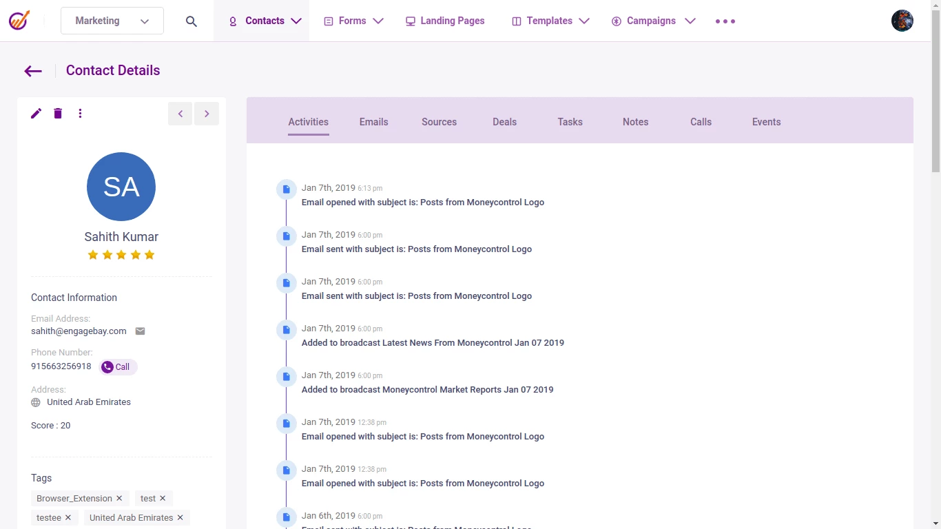 360 degree contact view in EngageBay