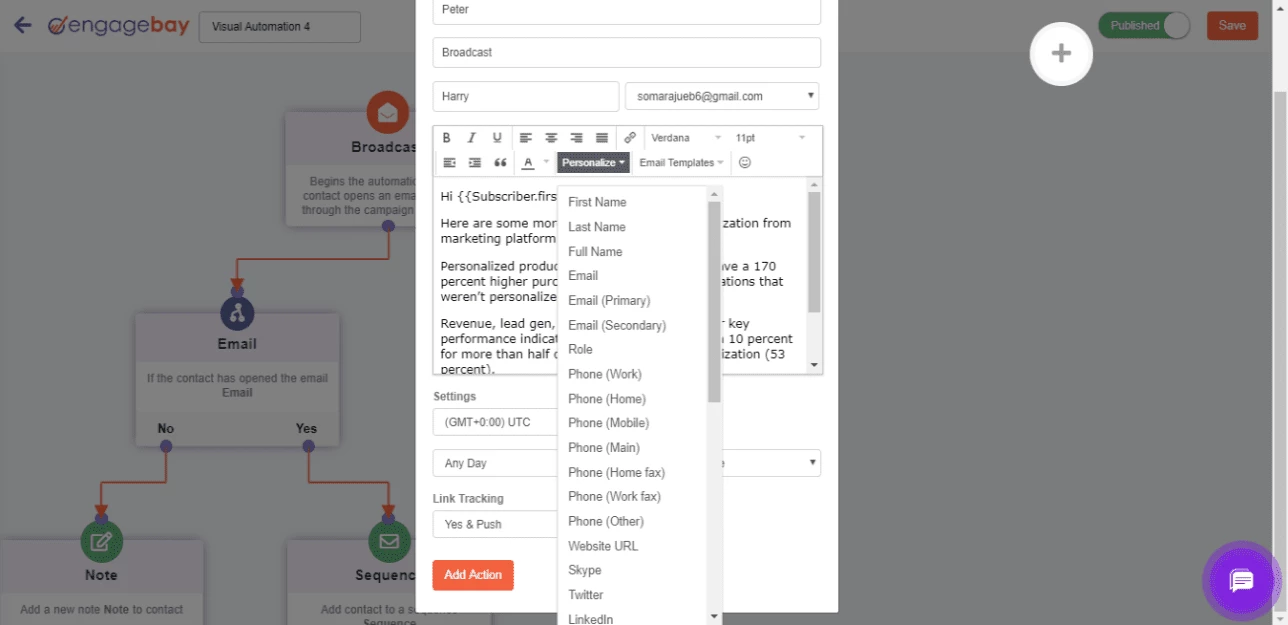EngageBay email personalization