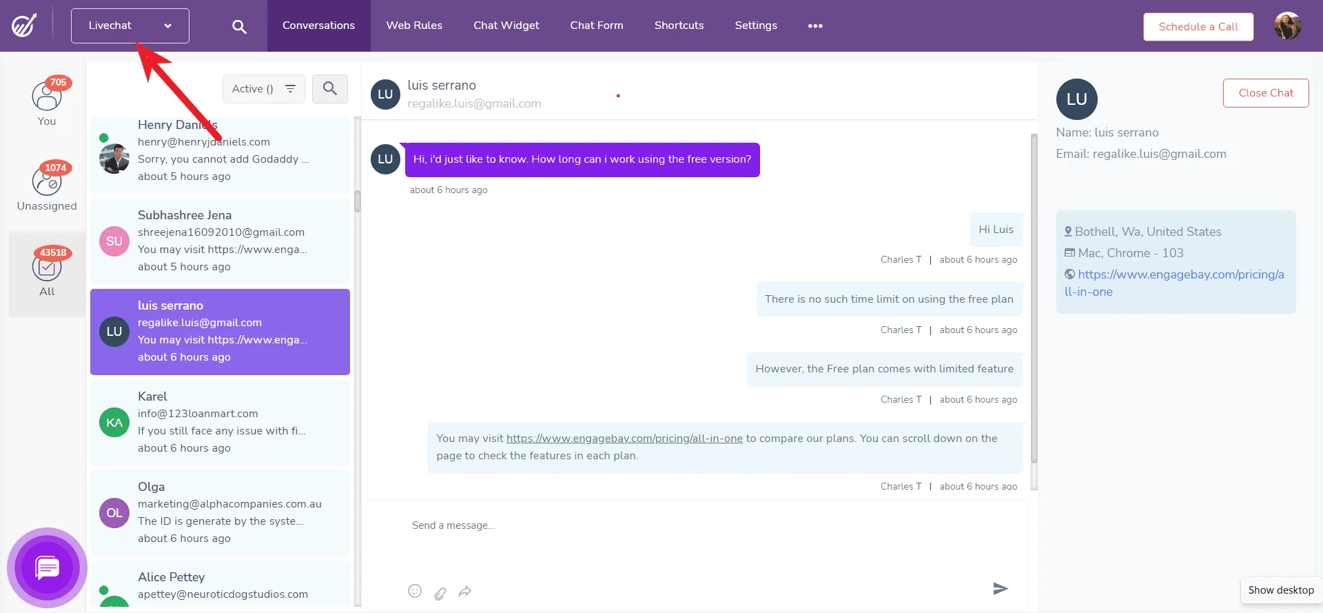 Live Chat in EngageBay