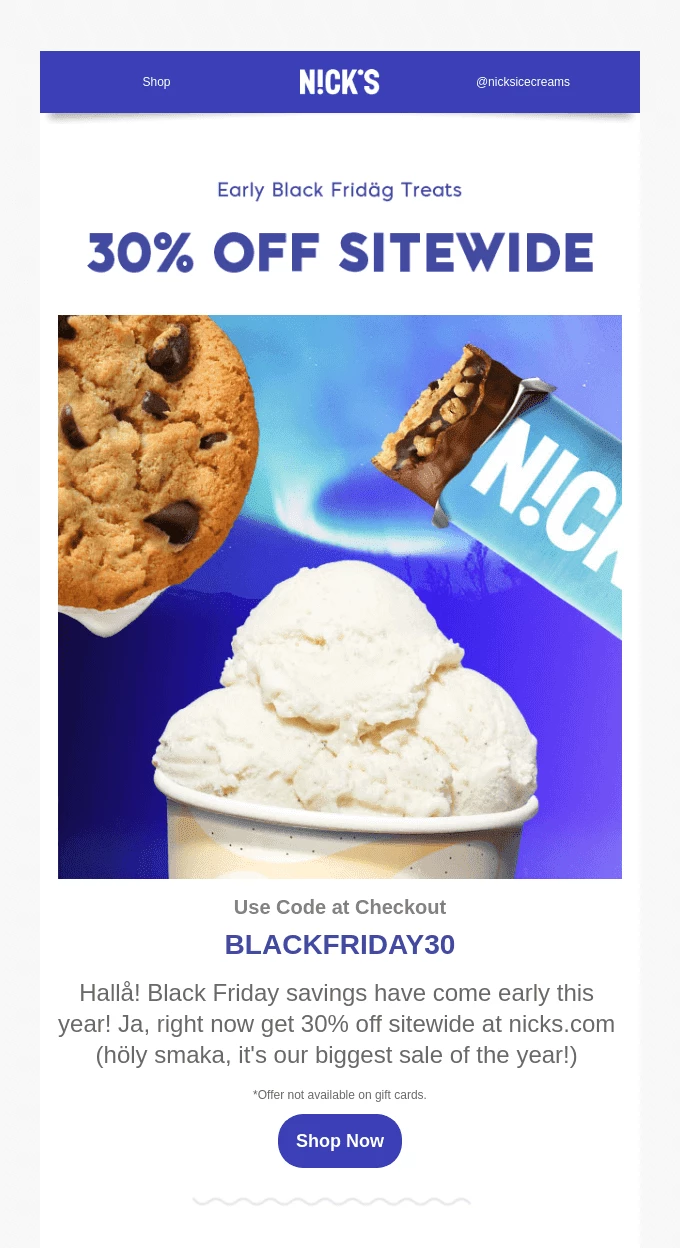 Black Friday automatic email example
