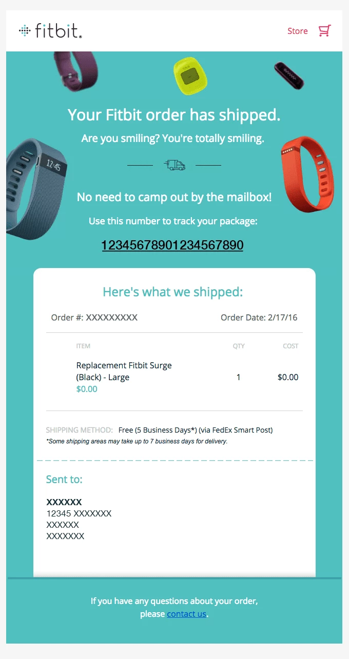 Automated Shipping confirmation email -- fitbit