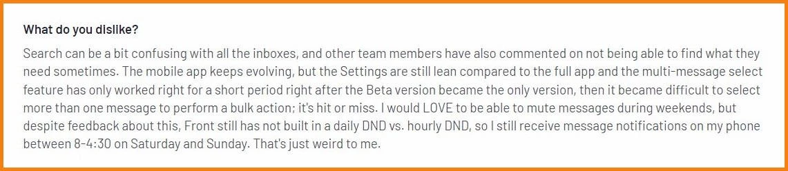 Front customer review