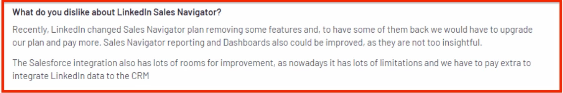 LinkedIn Sales Navigator cons