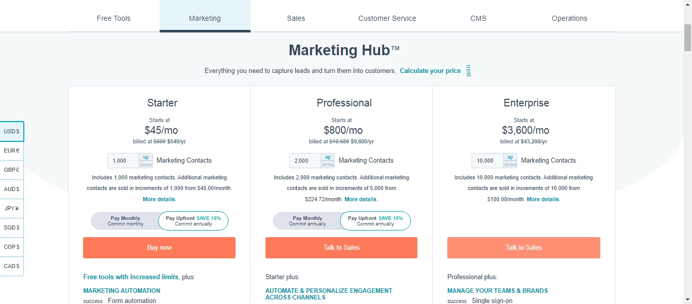 HubSpot pricing