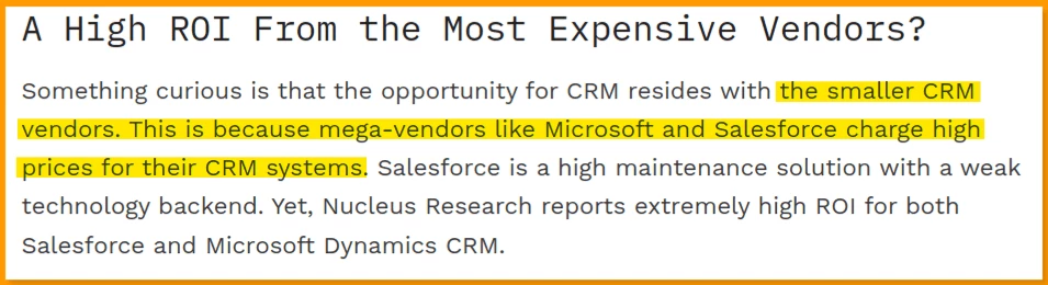 High ROI from expensive CRM is not probable