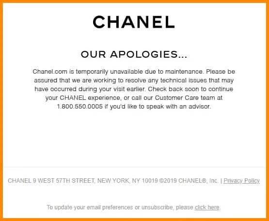 apology email example from Chanel