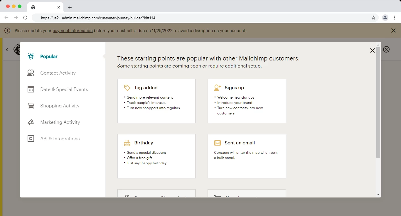 Automation builder in Mailchimp