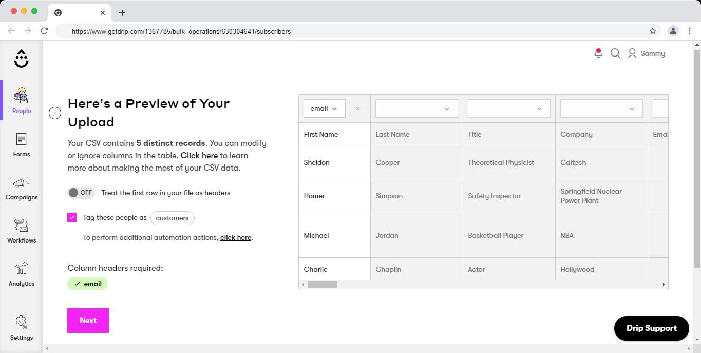 Importing subscribers in Drip