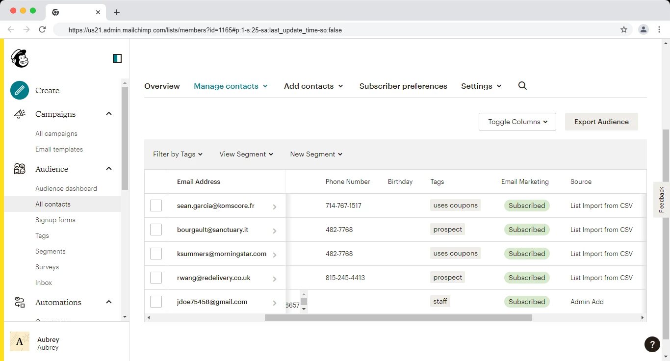 List management in Mailchimp