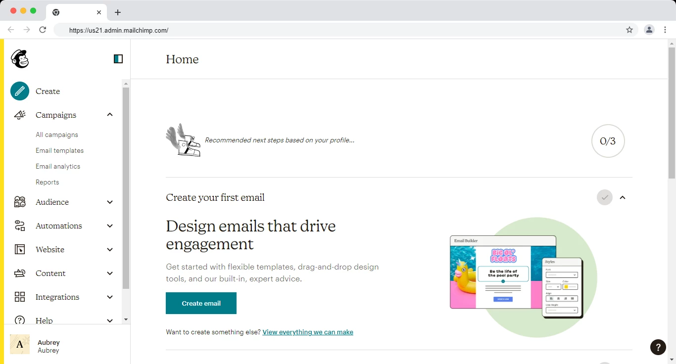 Mailchimp dashboard