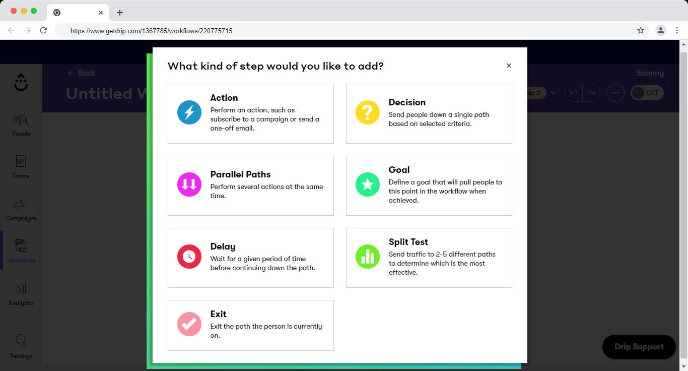 Workflow components in Drip