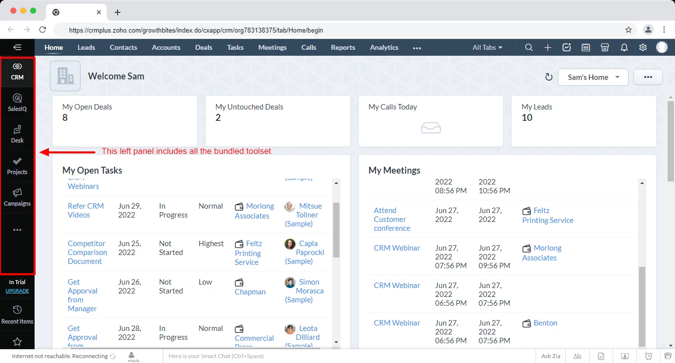 Zoho CRM Plus Dashboard