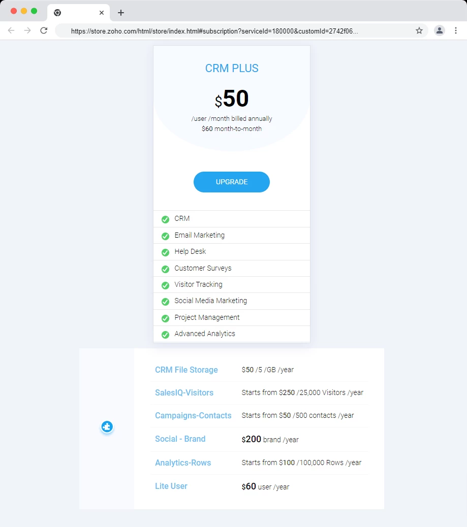 Zoho CRM Plus Pricing