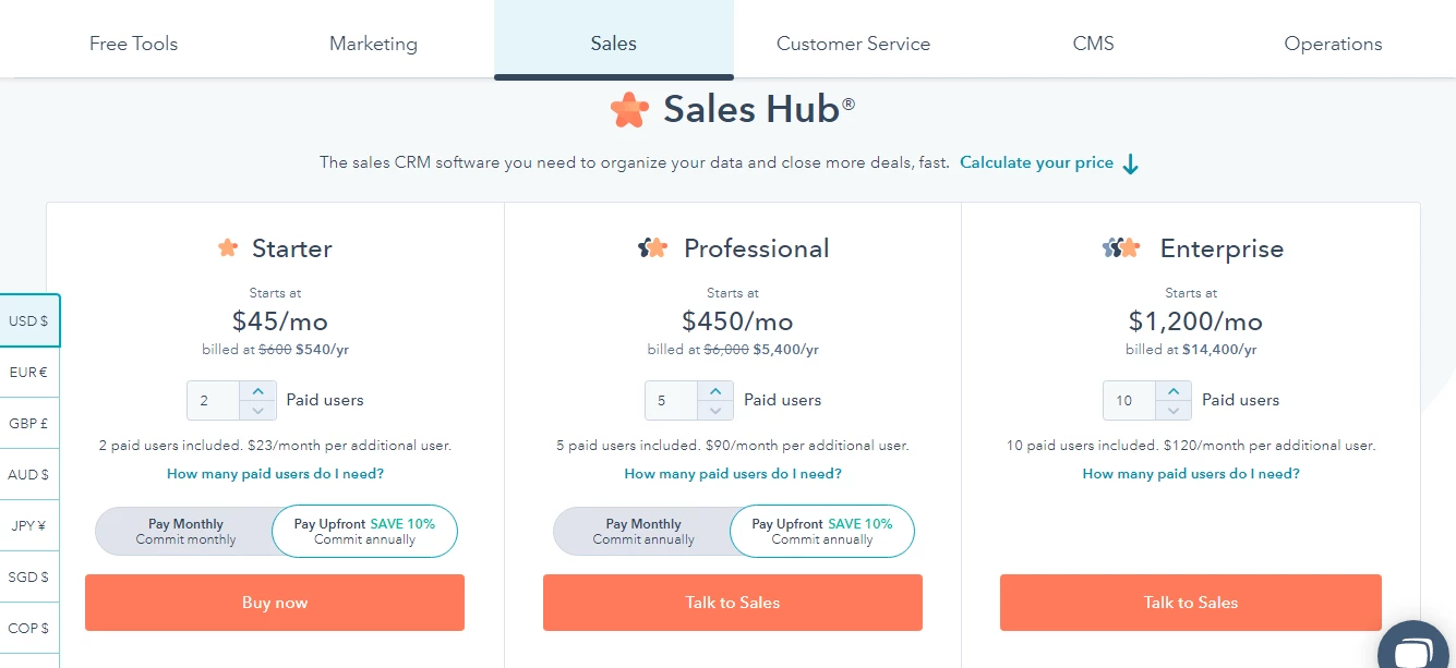 HubSpot Sales Hub pricing