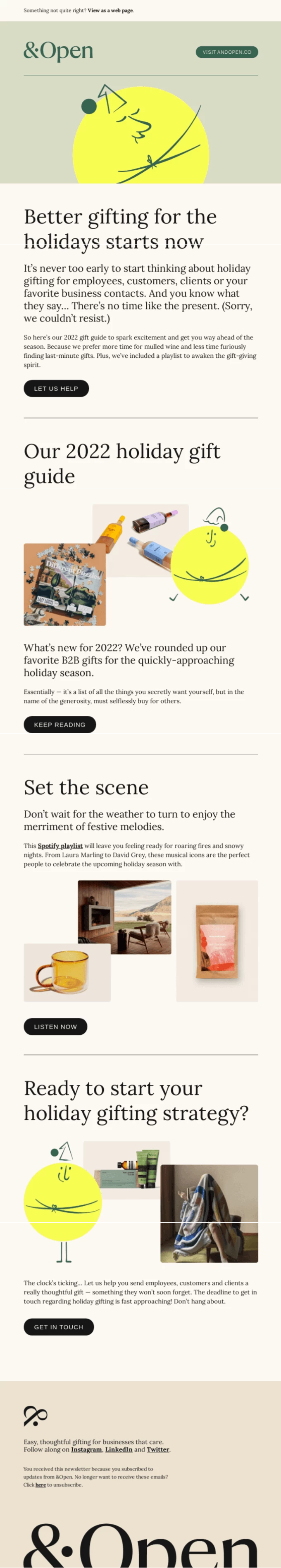 &Open Holiday newsletter email
