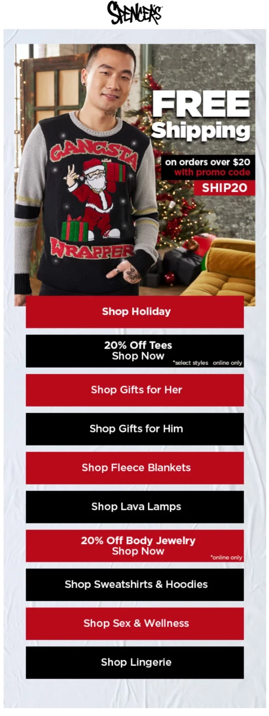 Free shipping offer email from Spencer