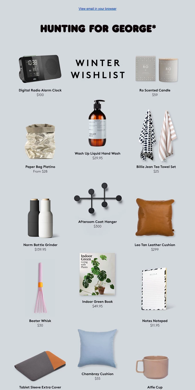 Hunting for george wishlist email