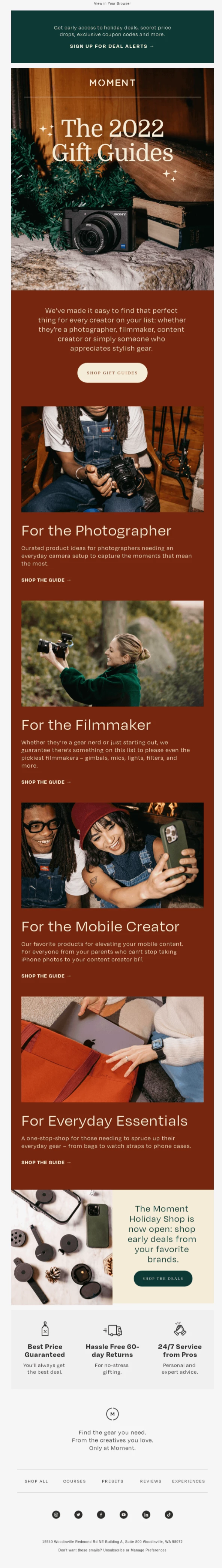 Moment Christmas gift guide email