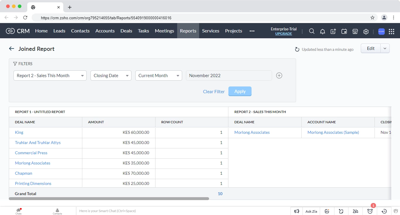Joined reports in Zoho CRM