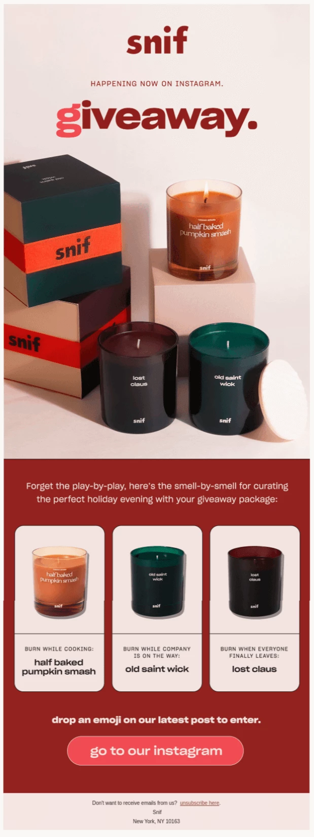 Snif giveaway holiday newsletter