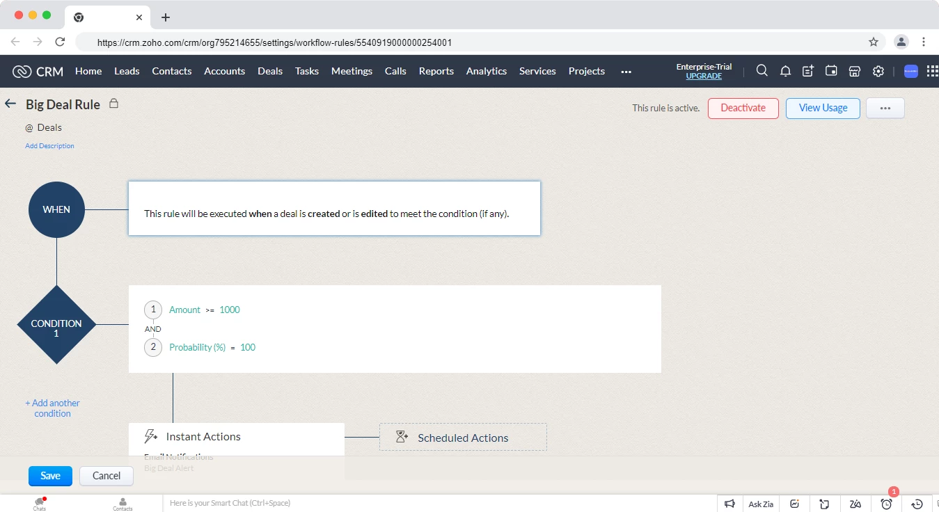 Workflow automation in Zoho CRM