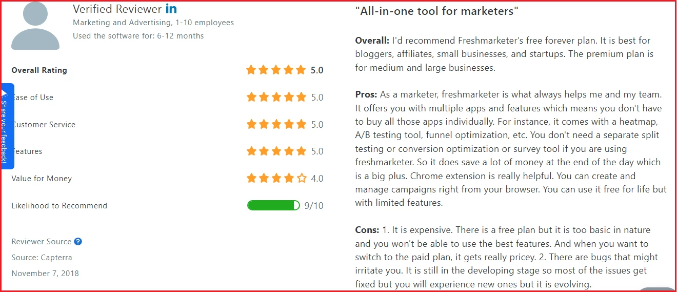 Freshmarketer Review screenshot