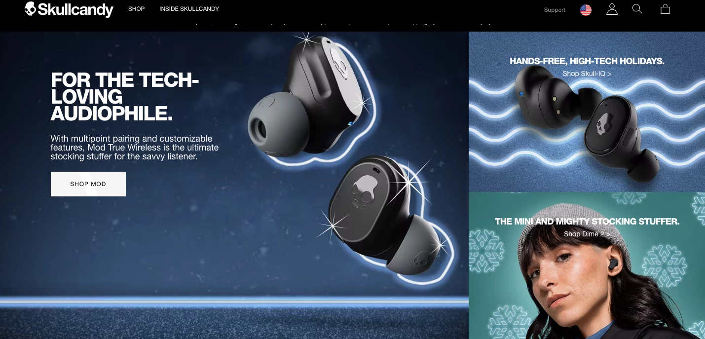 Skullcandy eCommerce landing page example