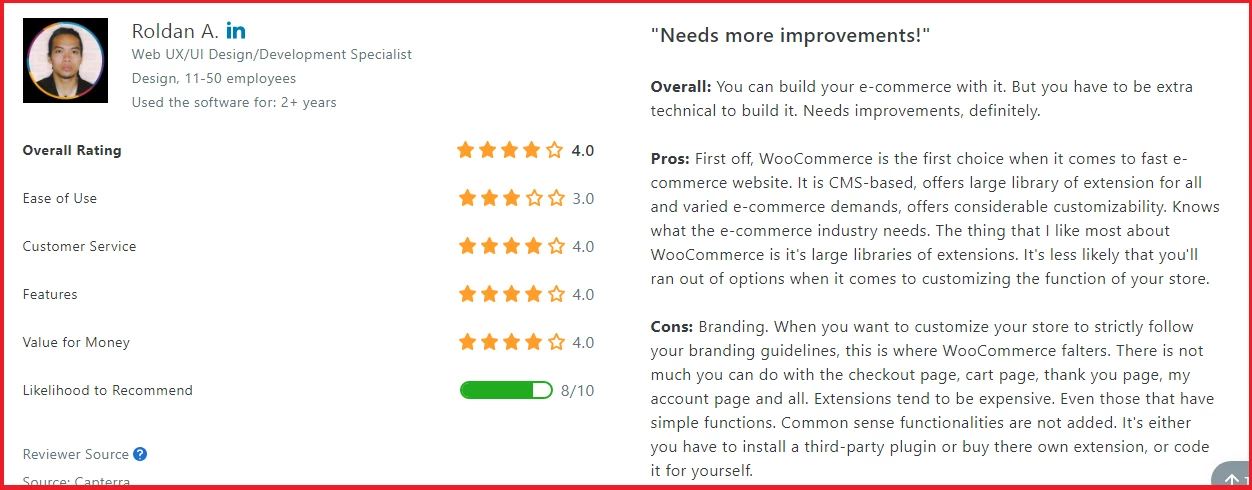 WooCommerce Capterra review
