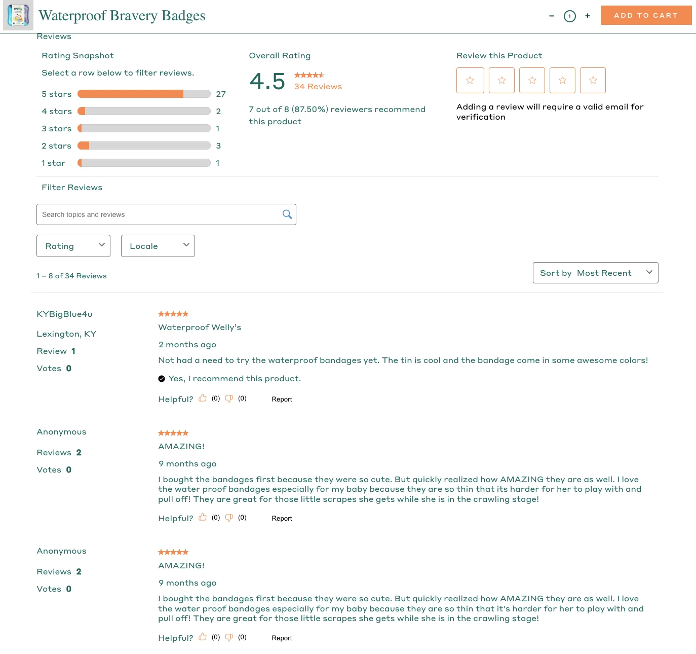Customer review example for eCommerce stores