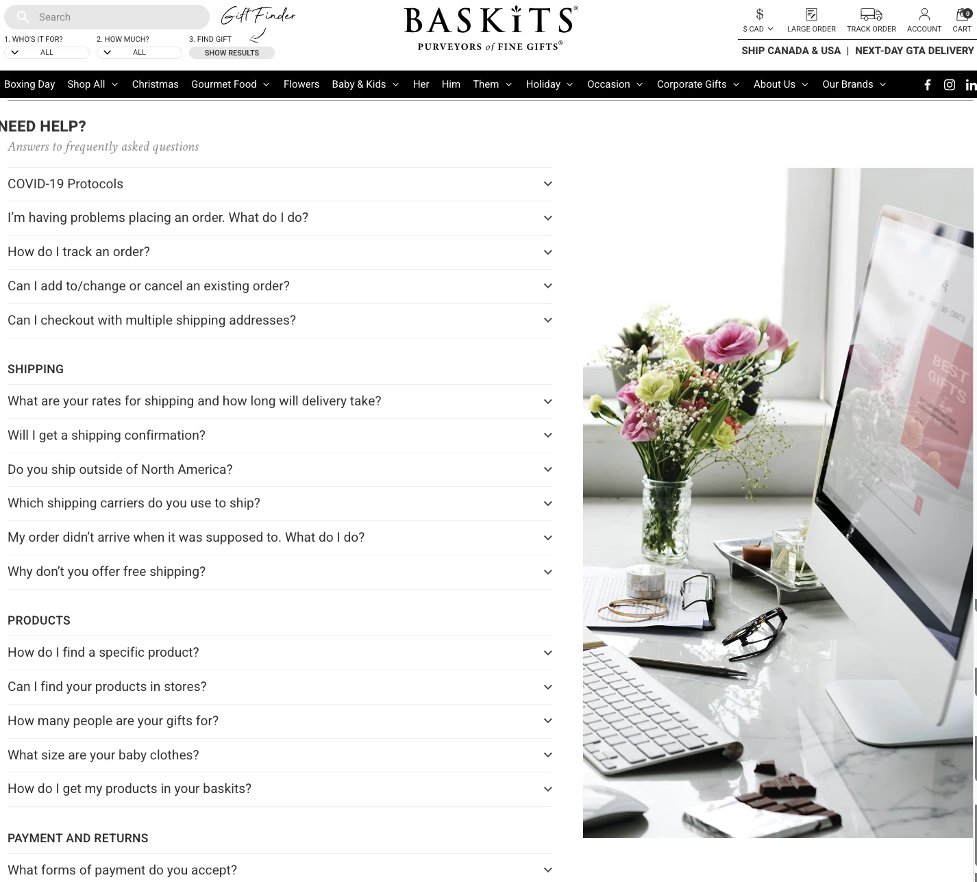 FAQ page example for eCommerce