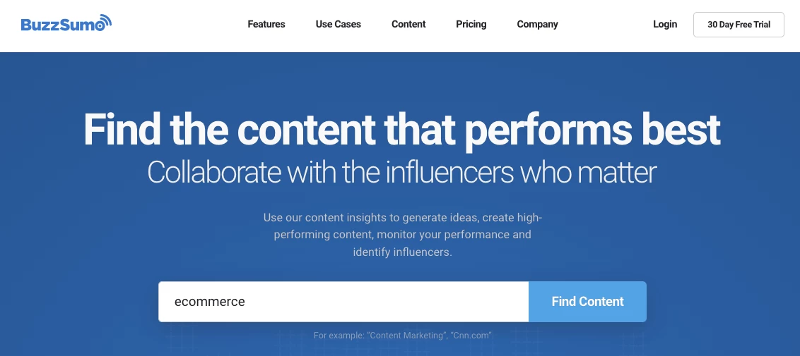 BuzzSumo social media marketing tool for eCommerce