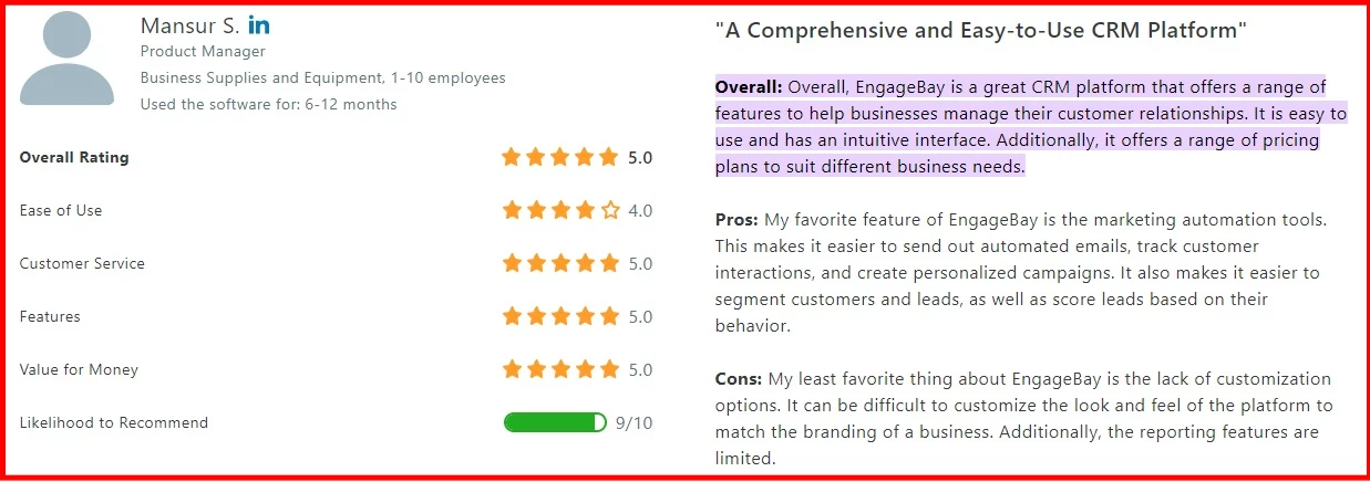 EngageBay Capterra reviews