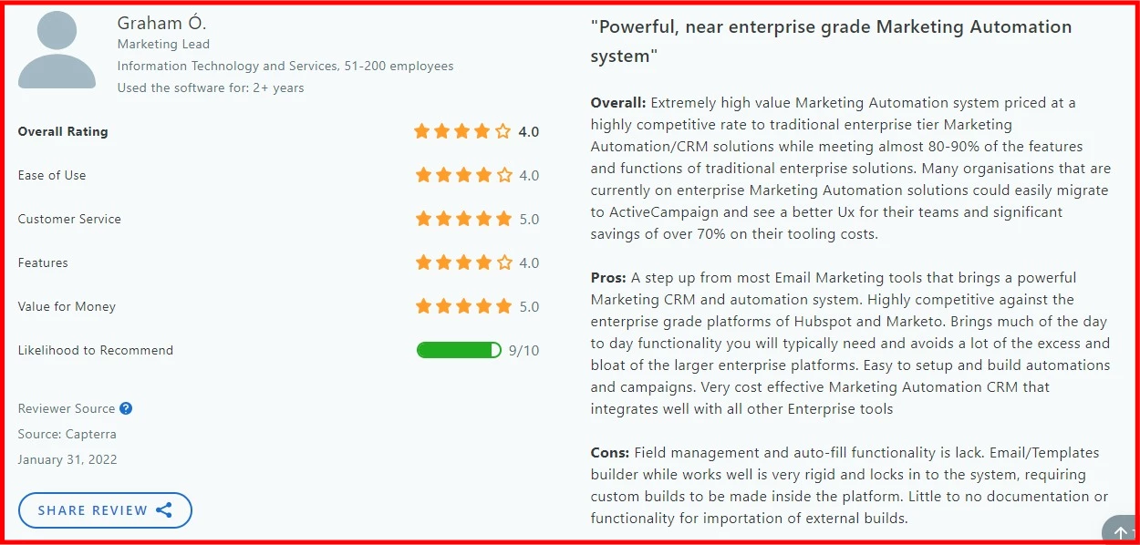 ActiveCampaign capterra reviews