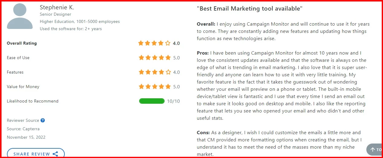 Campaign monitor capterra reviews