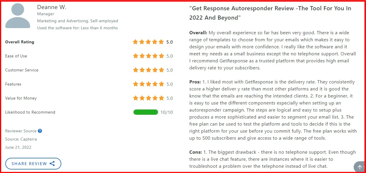 GetResponse capterra revews