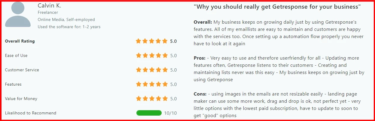GetResponse capterra revews