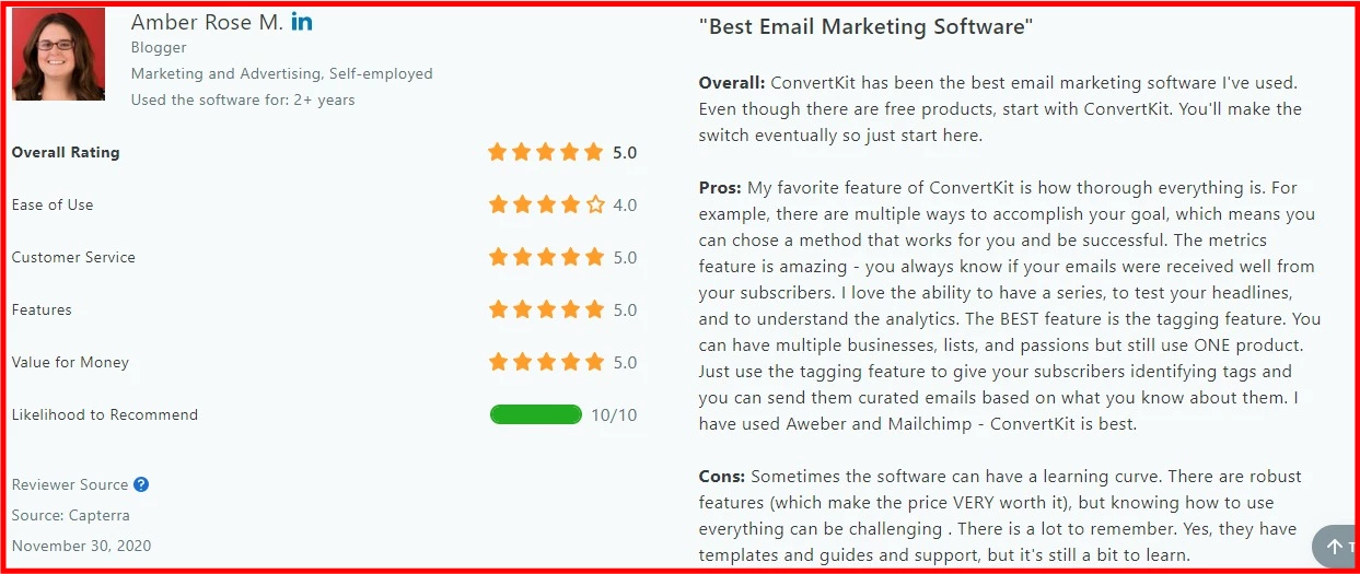 ConvertKit capterra reviews