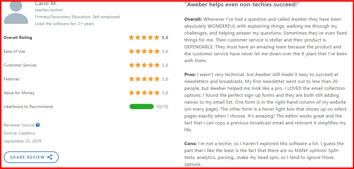 AWeber reviews