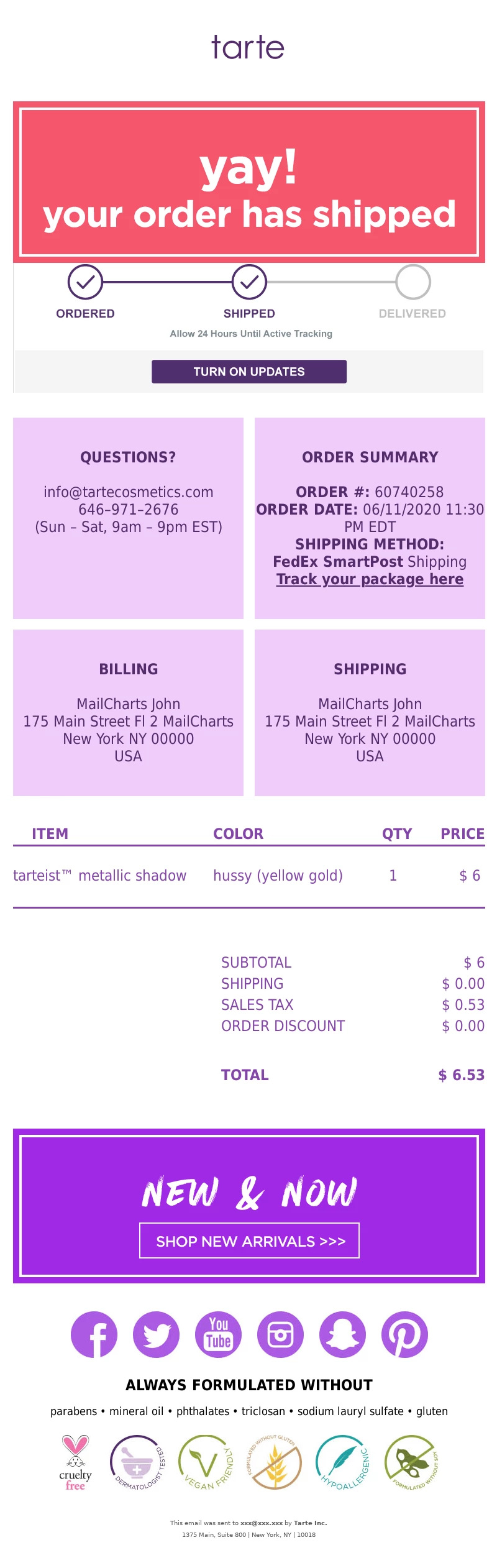 Shipping confirmation email example
