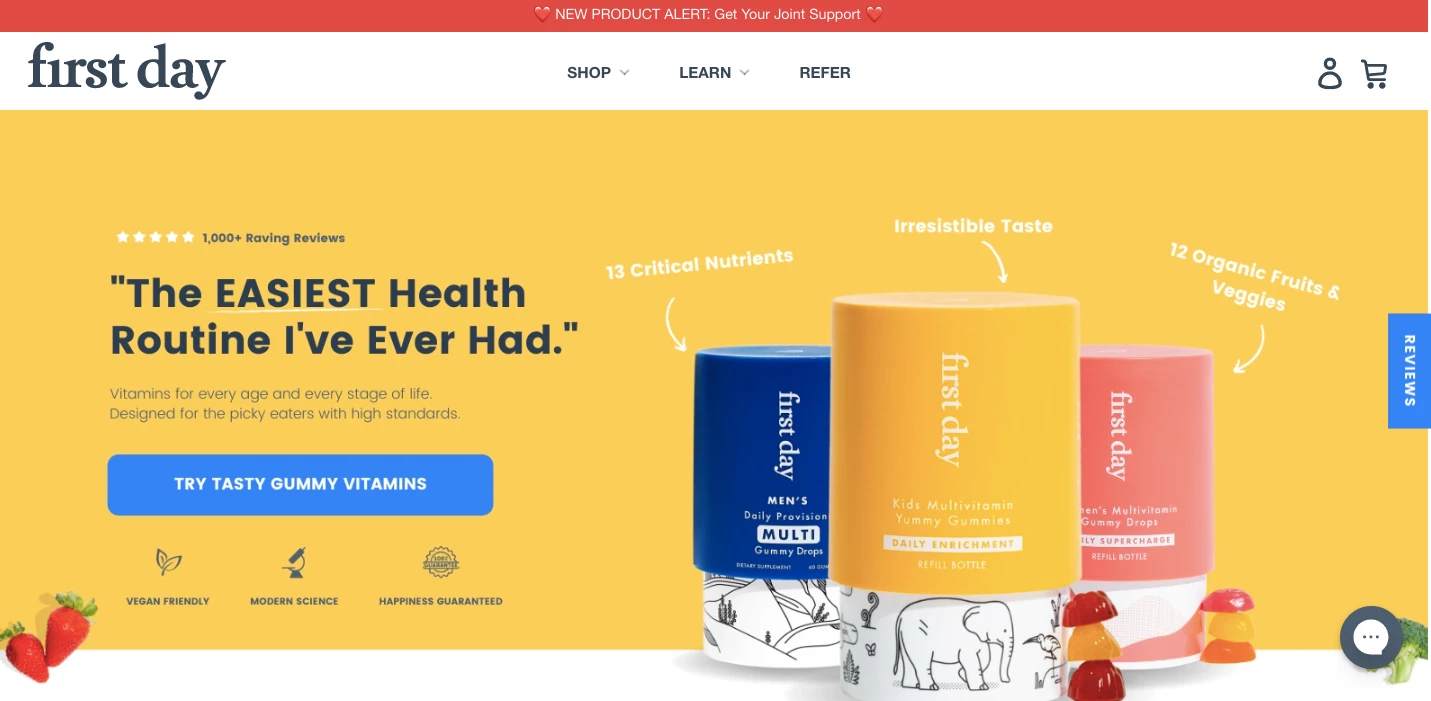 First Day eCommerce landing page example