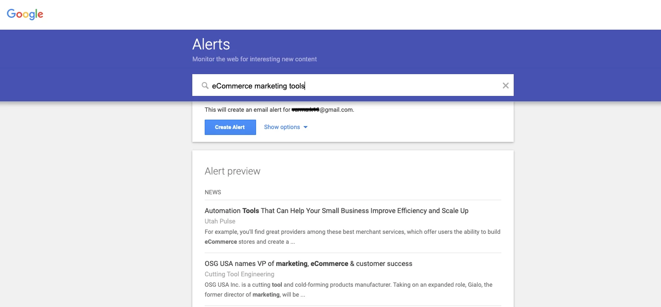 Google Alerts for eCommerce marketing