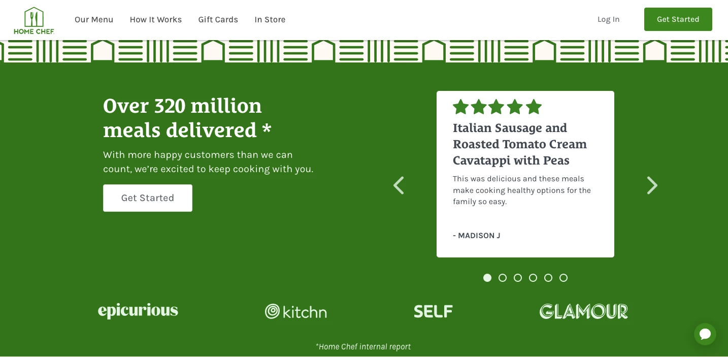 Home Chef eCommerce landing page example
