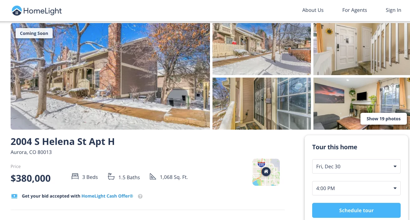 real estate landing page example from HomeLight