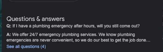 plumbing question answer in Google search results