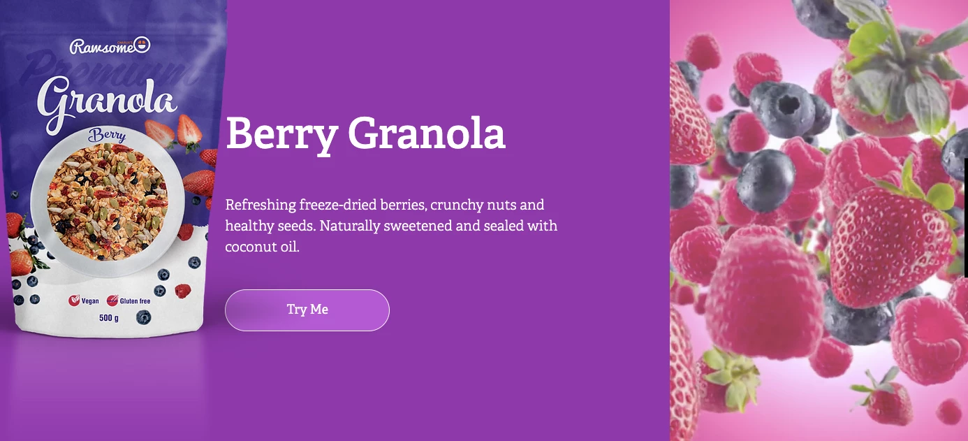 Charlie's Rawsome Granola eCommerce landing page example