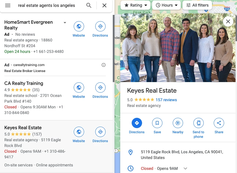 Sample real estate Google My Business Profile