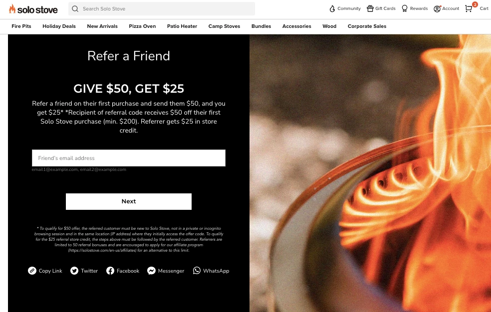 Solo Stove ecommerce landing page referral example